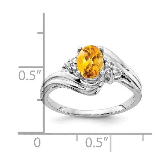Rings goldiaca 14k White Gold 7x5mm Oval Citrine Checker AA Real Diamond ring