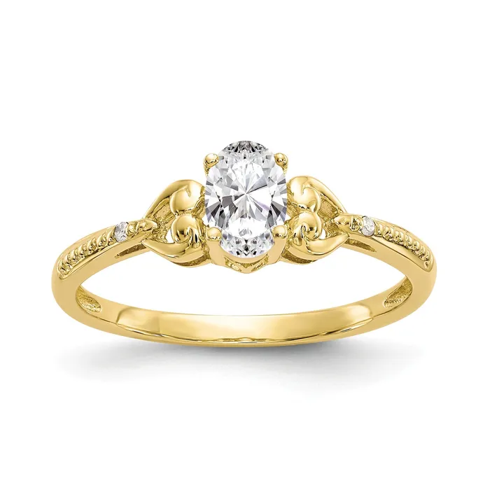 Rings Goldiacom 10K Yellow Gold White Topaz Diamond Ring