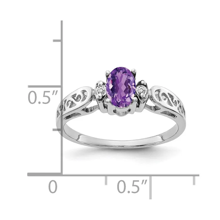 Rings Goldiacom 14k White Gold 6x4mm Oval Amethyst AA Real Diamond ring