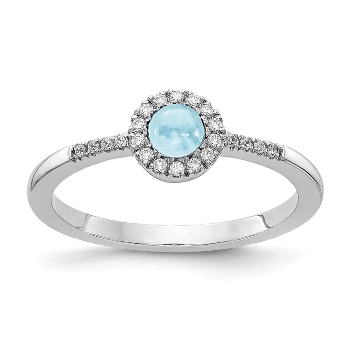 Rings Goldiacom 14k White Gold Real Diamond and Cabochon Aquamarine Ring