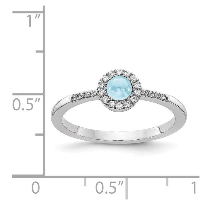 Rings Goldiacom 14k White Gold Real Diamond and Cabochon Aquamarine Ring