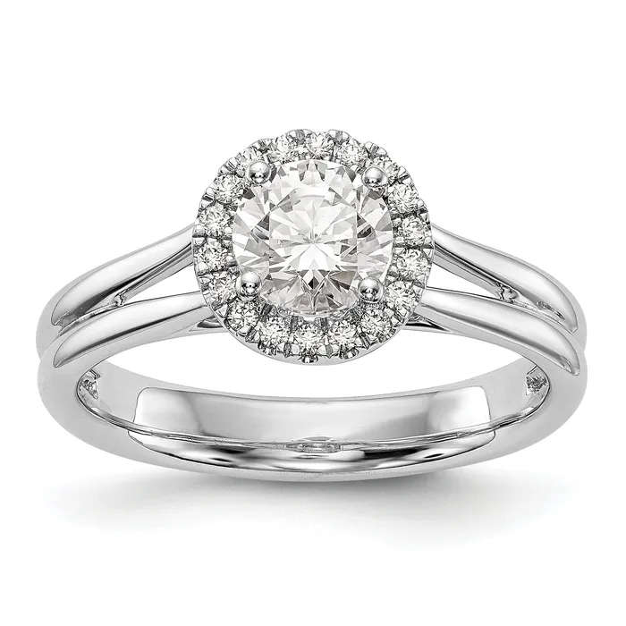 Rings Goldiacom 14k White Gold Round Halo Simulated Diamond Split Shank Engagement Ring