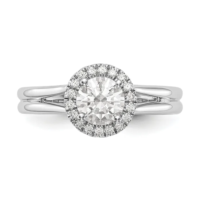 Rings Goldiacom 14k White Gold Round Halo Simulated Diamond Split Shank Engagement Ring