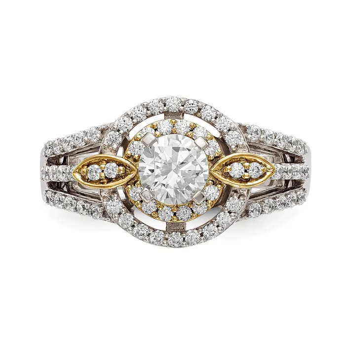 Rings Goldiacom 14KTT Peg Set Simulated Diamond Round Halo Engagement Ring