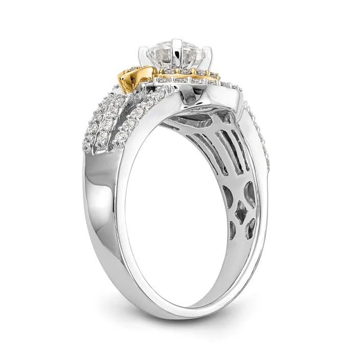 Rings Goldiacom 14KTT Peg Set Simulated Diamond Round Halo Engagement Ring