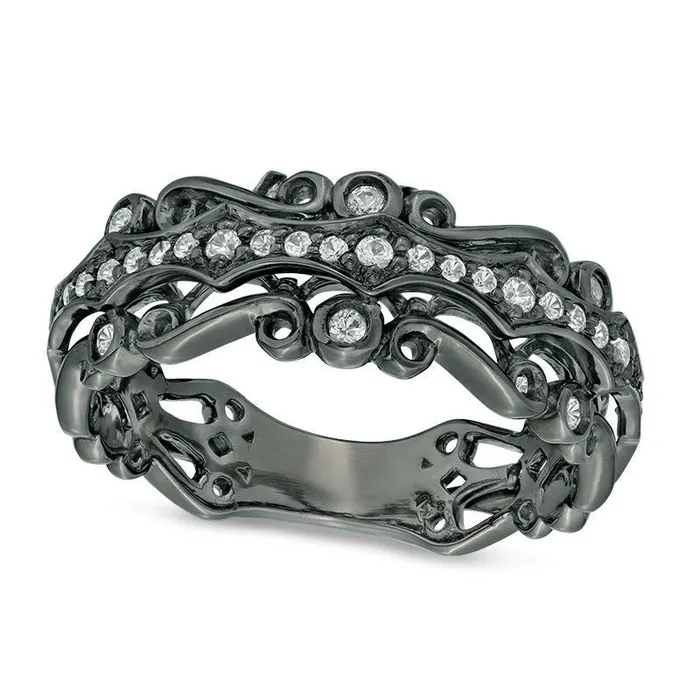 Rings Goldia LabCreated White Sapphire Ornate Scroll Ring in Sterling Silver with Black Rhodium