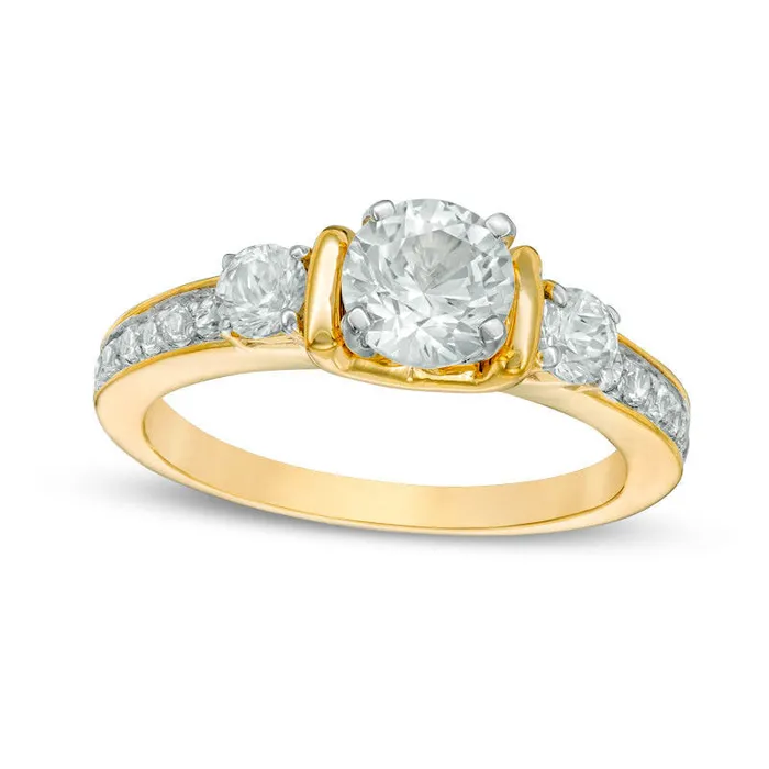 Rings Goldia LabCreated White Sapphire Three Stone Collar Engagement Ring in Sterling Silver with Solid 14K Gold Plate