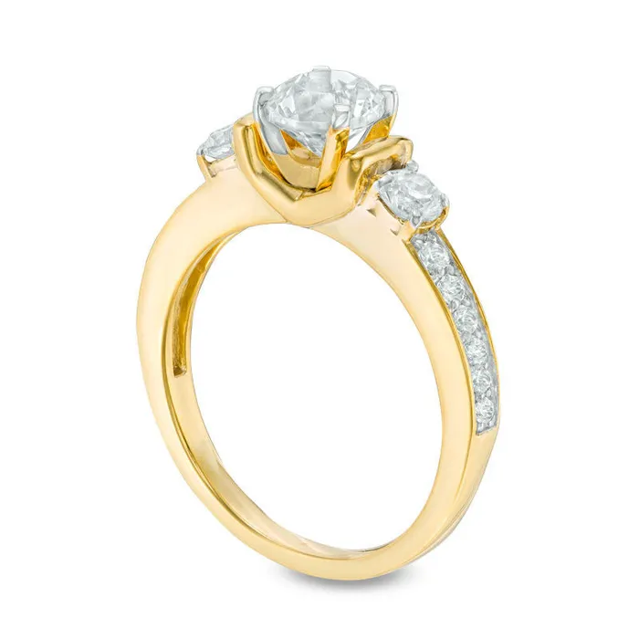Rings Goldia LabCreated White Sapphire Three Stone Collar Engagement Ring in Sterling Silver with Solid 14K Gold Plate