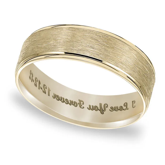 Rings Goldia Mens 60mm Engraved Satin Wedding Band in Solid 10K Yellow Gold 25 Characters