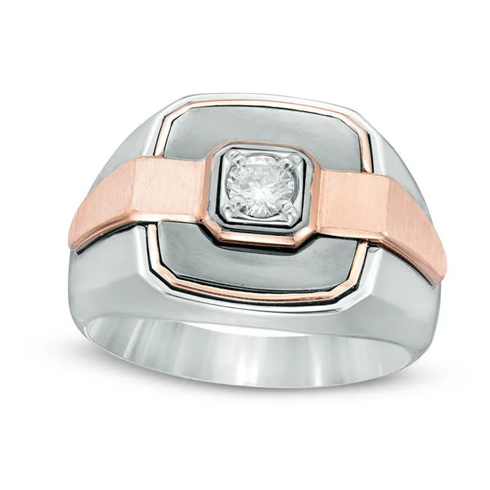 Rings Goldia Mens 033 CT Natural Clarity Enhanced Diamond Solitaire Signet Ring in Solid 14K TwoTone Gold