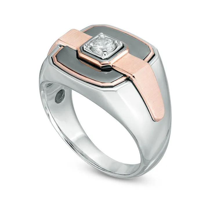 Rings Goldia Mens 033 CT Natural Clarity Enhanced Diamond Solitaire Signet Ring in Solid 14K TwoTone Gold