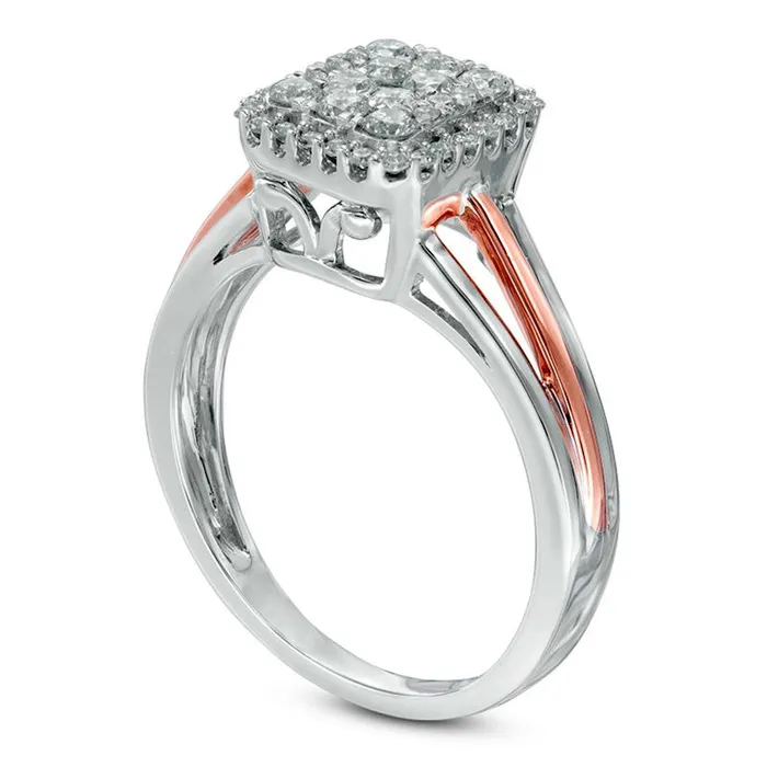 Rings Goldia Previously Owned 050 CT TW Composite Natural Diamond Rectangle Frame Ring in Solid 10K TwoTone Gold