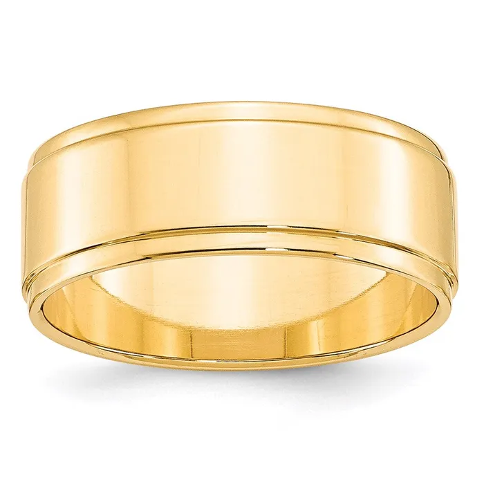 Rings Goldia Solid 10K Yellow Gold 8mm Flat with Step Edge MensWomens Wedding Band Ring Size 6