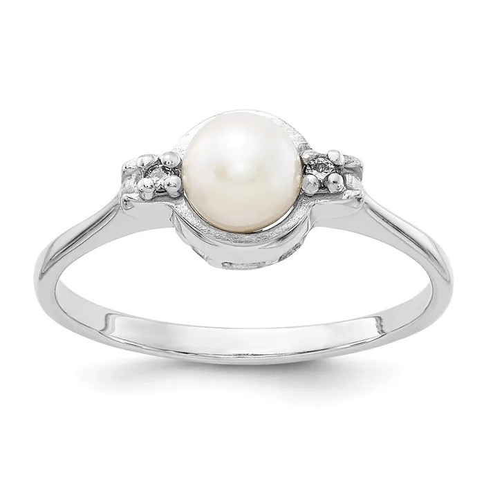 Rings Goldia Solid 14k White Gold 5mm FW Cultured Pearl A Simulated CZ Ring