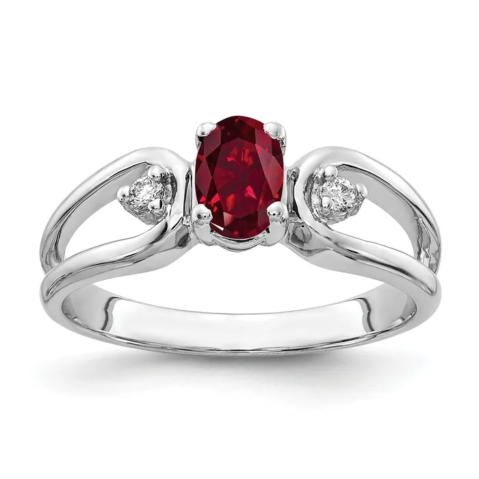 Rings Goldia Solid 14k White Gold 6x4mm Oval Created Simulated Ruby VS CZ Ring