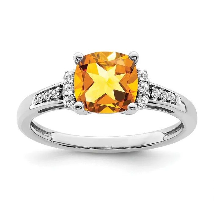 Rings Goldia Solid 14k White Gold Cushion Simulated Citrine and CZ Ring