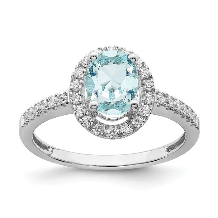 Rings Goldia Solid 14k White Gold Simulated Aquamarine CZ Halo Complete Engagement Ring
