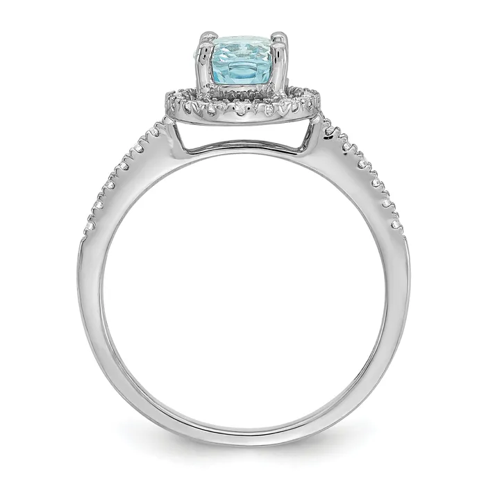 Rings Goldia Solid 14k White Gold Simulated Aquamarine CZ Halo Complete Engagement Ring