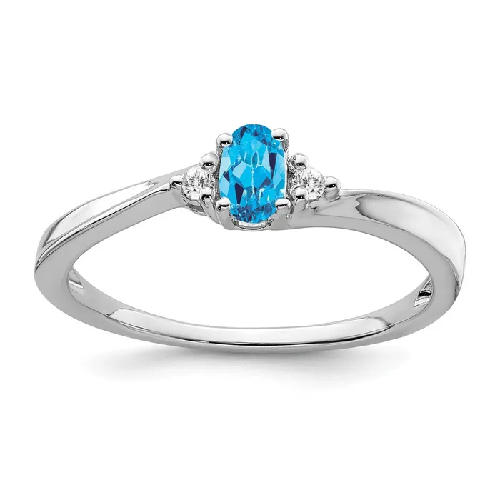 Rings Goldia Solid 14k White Gold Simulated Blue Topaz and CZ Ring