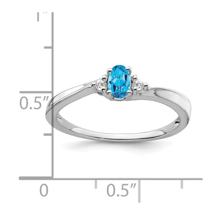 Rings Goldia Solid 14k White Gold Simulated Blue Topaz and CZ Ring