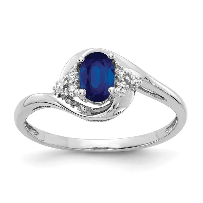 Rings Goldia Solid 14k White Gold Simulated Sapphire and CZ Ring