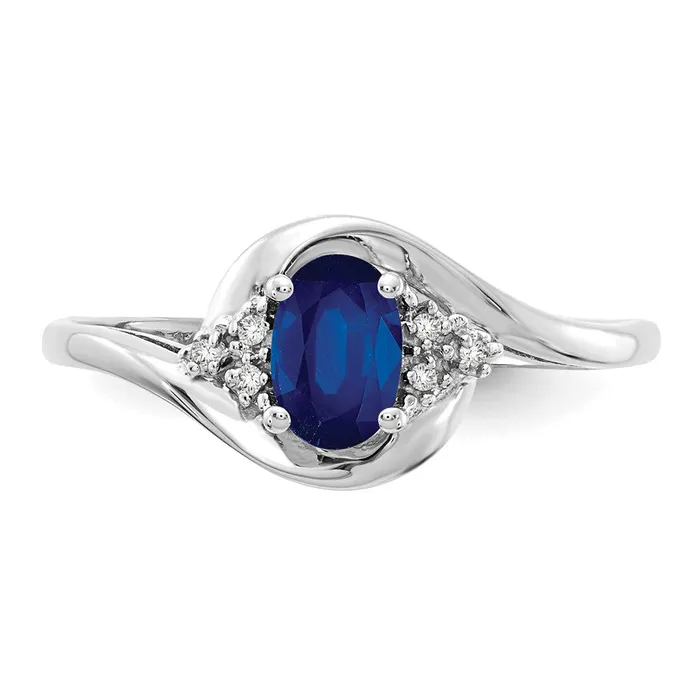 Rings Goldia Solid 14k White Gold Simulated Sapphire and CZ Ring