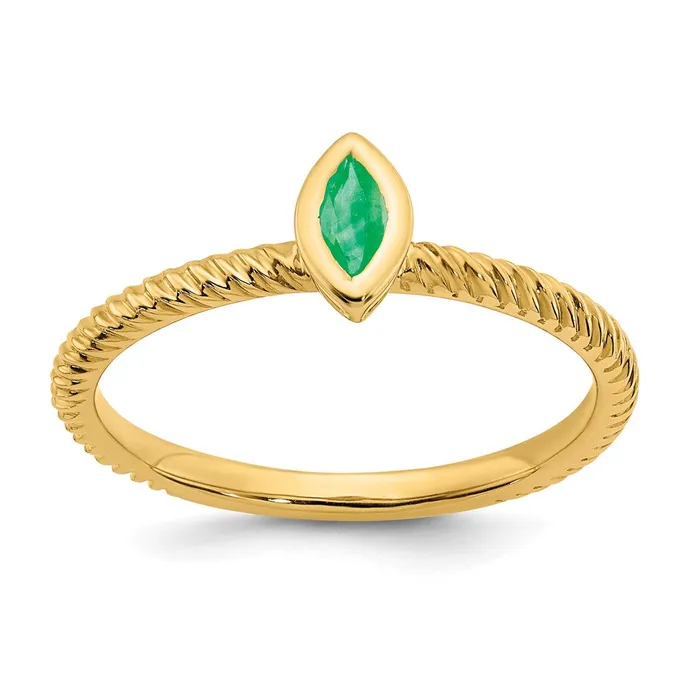 Rings Goldia Solid 14k Yellow Gold Marquise Bezel Simulated Emerald Ring
