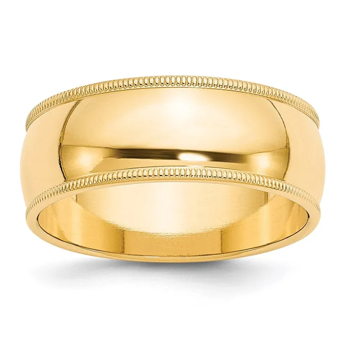 Rings Goldia Solid 18K Yellow Gold 8mm Milgrain Half Round MensWomens Wedding Band Ring Size 14