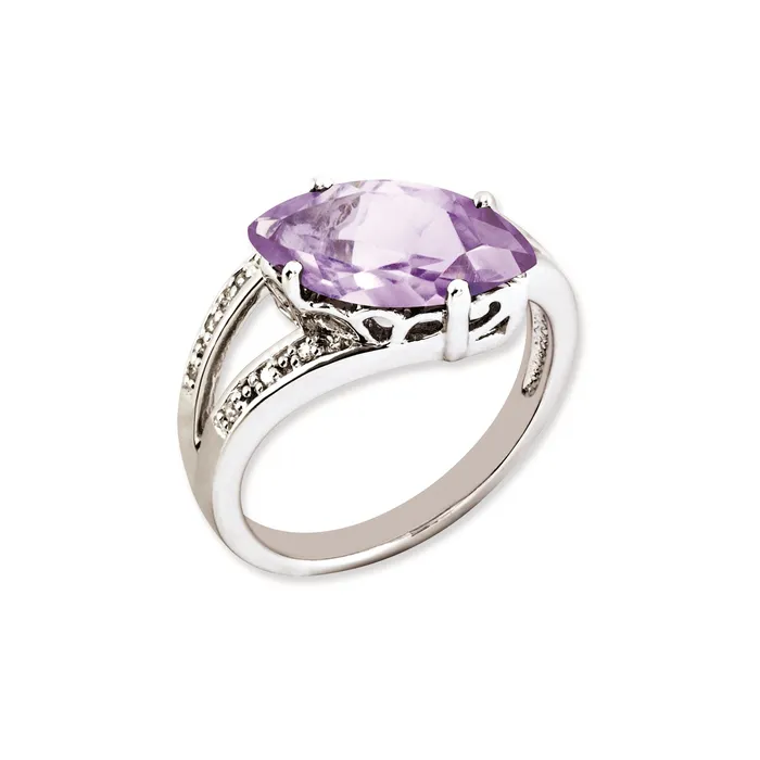Rings Goldia Sterling Silver 14K White Gold Plated Pink Quartz u0026 Diamond Gemstone Birthstone Ring Fine Jewelry Gift for Her