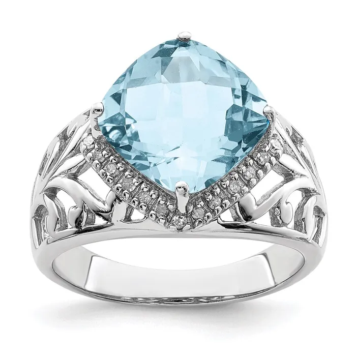 Rings Goldia Sterling Silver Rhodium CheckerCut Sky Blue Topaz u0026 Diamond Ring