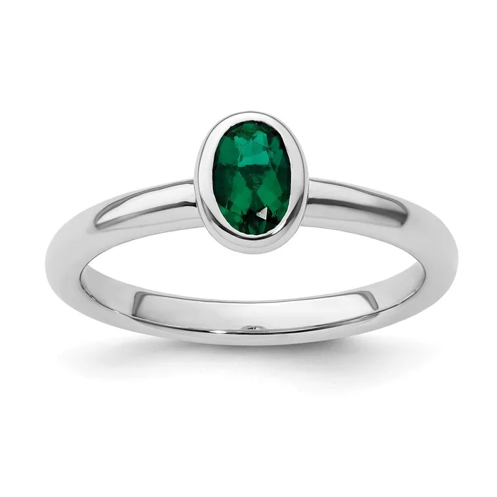 Rings Goldia Sterling Silver Stackable Expressions Oval Created Emerald Ring