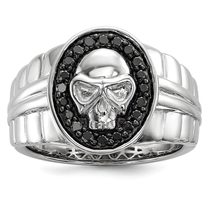 Rings Goldia White Night Sterling Silver Rhodiumplated Black Diamond Oval Skull Mens Ring