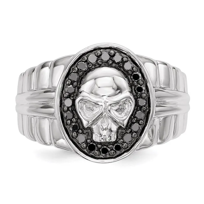 Rings Goldia White Night Sterling Silver Rhodiumplated Black Diamond Oval Skull Mens Ring