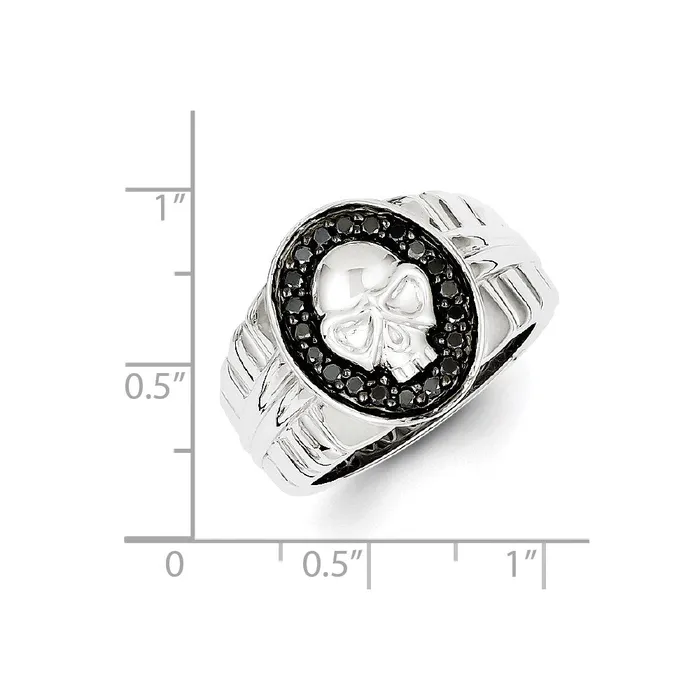 Rings Goldia White Night Sterling Silver Rhodiumplated Black Diamond Oval Skull Mens Ring