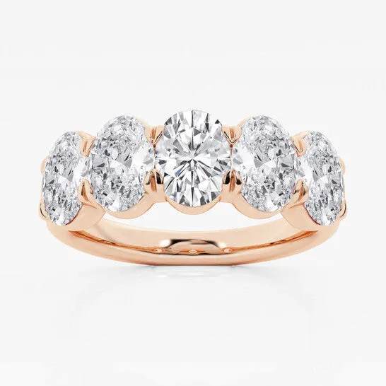 Rings JMS always Original Brilliant Diamond 14K Rose Gold 3 CTTW OvalCut LAB GROWN Diamond Five Stone Anniversary Band FG SI1