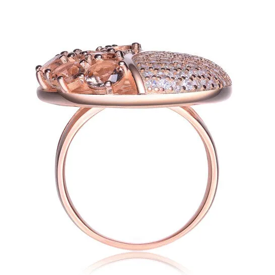 Rings JMS always Original Megan Walford Elegant Rose Over Sterling Silver Round Morganite Peach Cocktail Ring