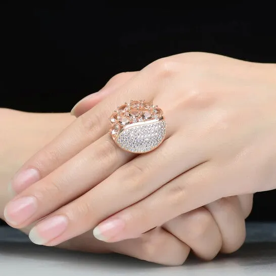 Rings JMS always Original Megan Walford Elegant Rose Over Sterling Silver Round Morganite Peach Cocktail Ring