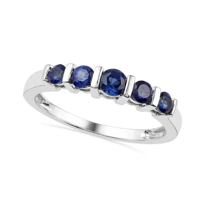 Rings LabCreated Blue Sapphire Five Stone Anniversary Band in Sterling Silver Goldia