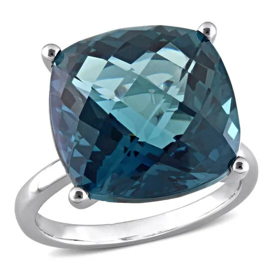 Rings Original Amour 19 14 CT TGW Cushion Checkerboard London Blue Topaz Cocktail Ring in 14k White Gold JMS always