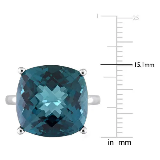 Rings Original Amour 19 14 CT TGW Cushion Checkerboard London Blue Topaz Cocktail Ring in 14k White Gold JMS always Rings Original Amour 19 14 CT TGW Cushion Checkerboard London Blue Topaz Cocktail Ring in 14k White Gold JMS always