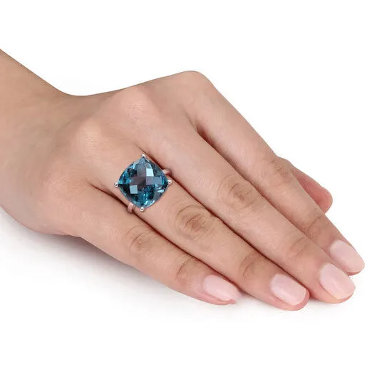 Rings Original Amour 19 14 CT TGW Cushion Checkerboard London Blue Topaz Cocktail Ring in 14k White Gold JMS always Rings Original Amour 19 14 CT TGW Cushion Checkerboard London Blue Topaz Cocktail Ring in 14k White Gold JMS always
