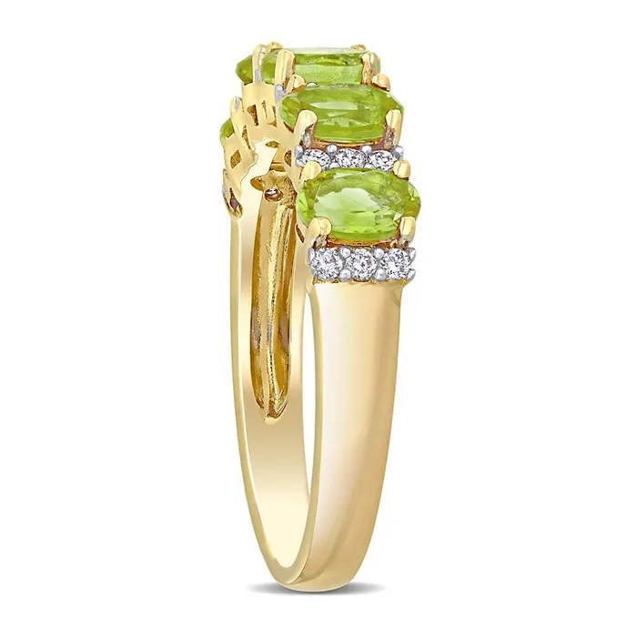 Rings Oval Peridot and 017 CT TW Natural Diamond Five Stone Ring in Solid 14K Gold Goldia