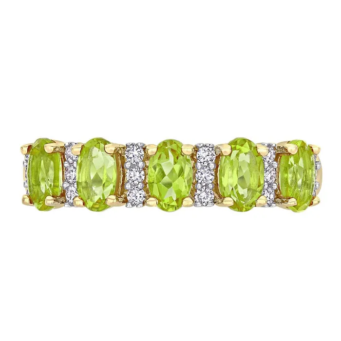 Rings Oval Peridot and 017 CT TW Natural Diamond Five Stone Ring in Solid 14K Gold Goldia