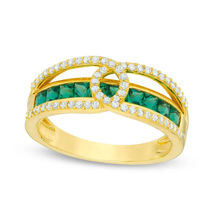 Rings PrincessCut LabCreated Emerald and White Sapphire Loop Ring in Sterling Silver with Solid 14K Gold Plate Goldia