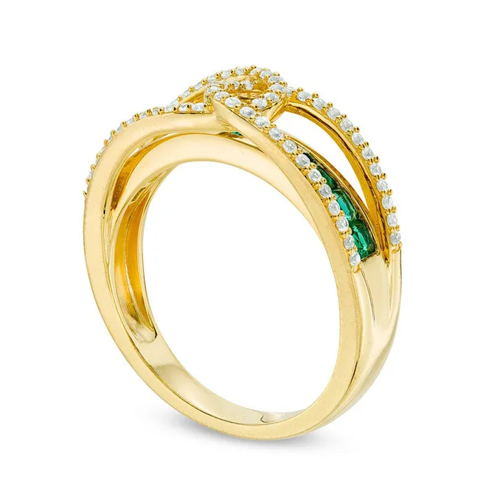 Rings PrincessCut LabCreated Emerald and White Sapphire Loop Ring in Sterling Silver with Solid 14K Gold Plate Goldia