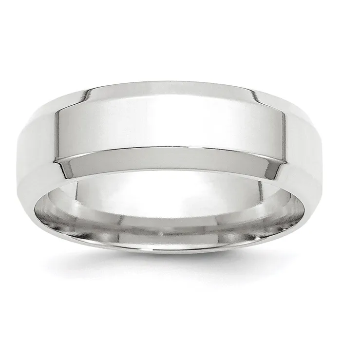Rings Solid 10K White Gold 7mm Bevel Edge Comfort Fit MensWomens Wedding Band Ring Size 105 Goldia