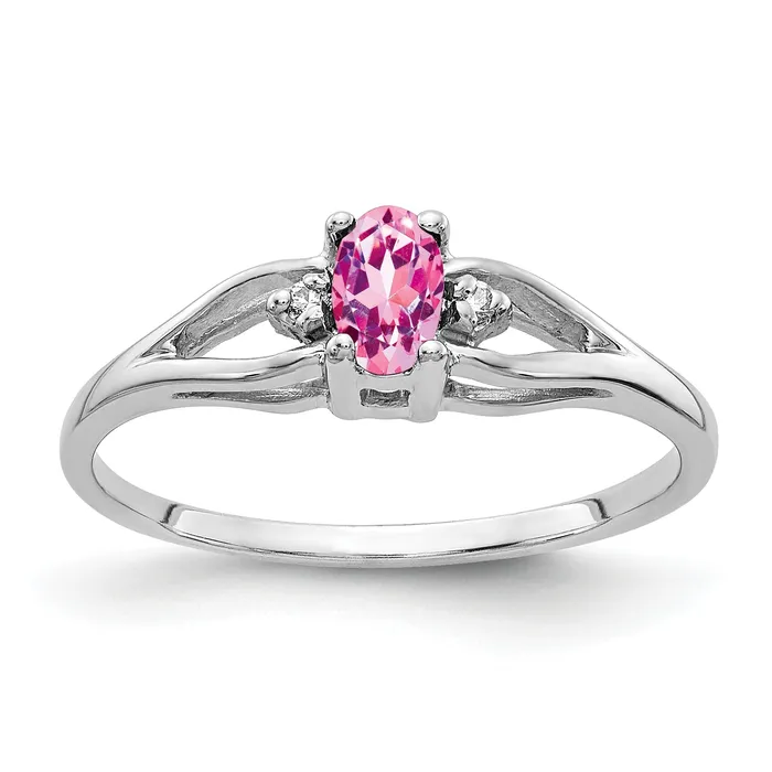Rings Solid 14k White Gold 5x3mm Oval PinK Simulated Sapphire AA CZ Ring Goldia