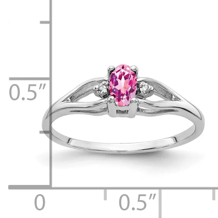 Rings Solid 14k White Gold 5x3mm Oval PinK Simulated Sapphire AA CZ Ring Goldia