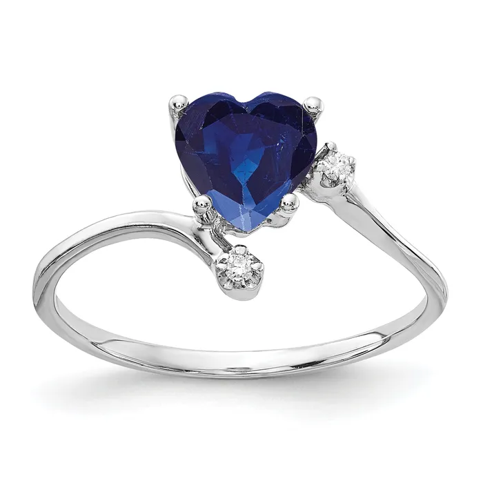 Rings Solid 14k White Gold 6mm Heart Simulated Sapphire AA CZ Ring Goldia