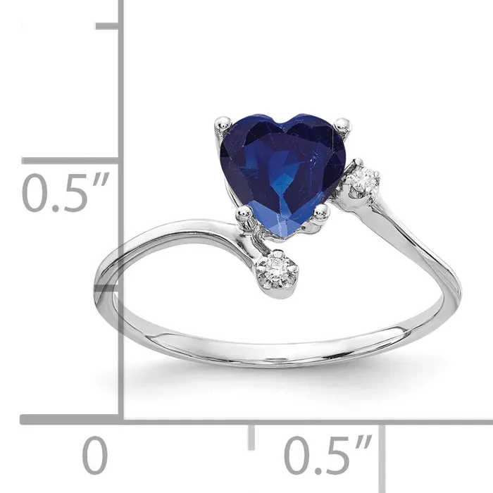 Rings Solid 14k White Gold 6mm Heart Simulated Sapphire AA CZ Ring Goldia